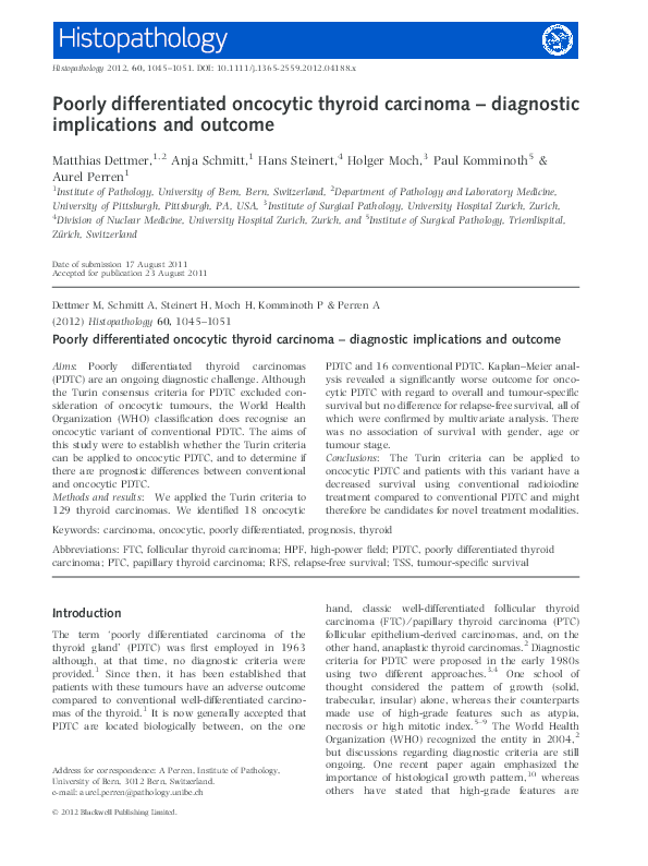 (PDF) Poorly differentiated oncocytic thyroid carcinoma - diagnostic ...
