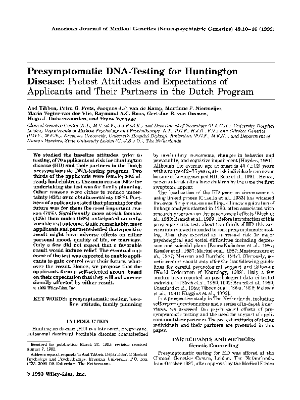 (PDF) Presymptomatic DNA testing for Huntington disease: Identifying ...