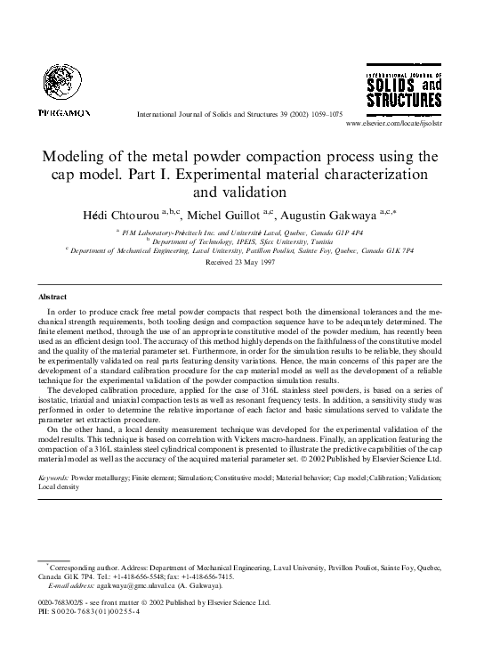 (PDF) Modeling of the metal powder compaction process using the cap
