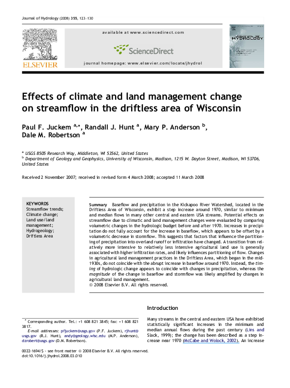 (PDF) Effects of climate and land management change on streamflow in ...