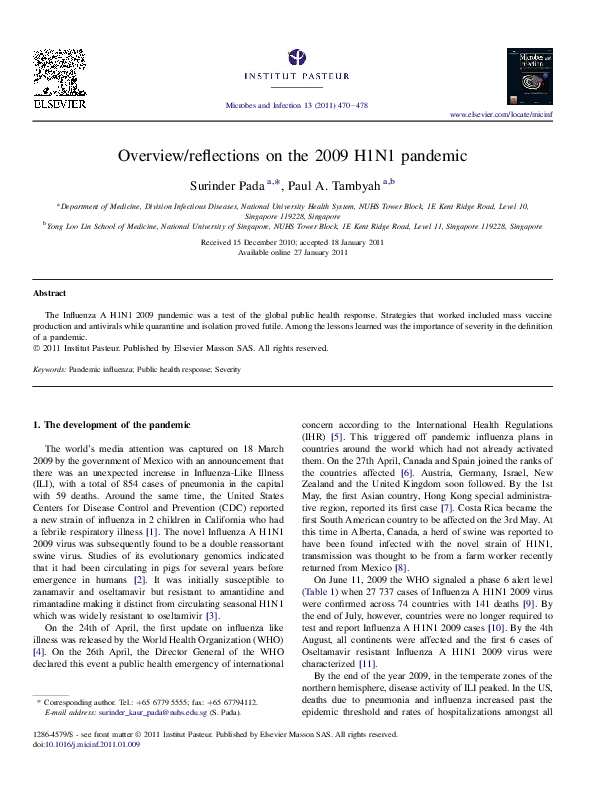 (PDF) Overview/reflections on the 2009 H1N1 pandemic
