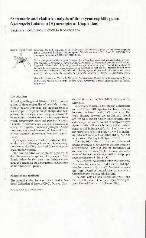 (PDF) Systematic and cladistic analysis of the myrmecophilic genus ...