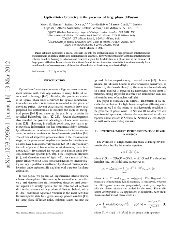 (PDF) Optical interferometry in the presence of large phase diffusion