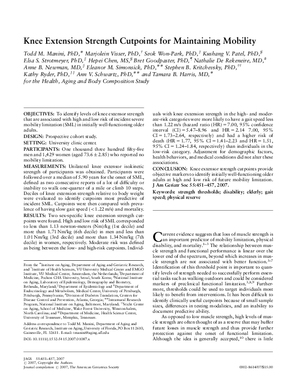 (PDF) Knee Extension Strength Cutpoints for Maintaining Mobility
