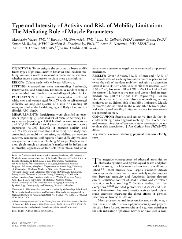 (PDF) Type and Intensity of Activity and Risk of Mobility Limitation