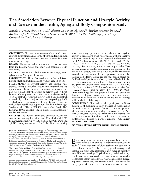 (PDF) The Association Between Physical Function and Lifestyle Activity