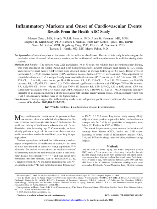 (PDF) Inflammatory Markers and Onset of Cardiovascular Events: Results ...