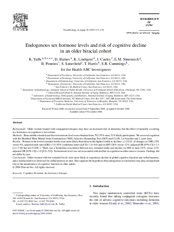 (PDF) Endogenous sex hormone levels and risk of cognitive decline in an ...