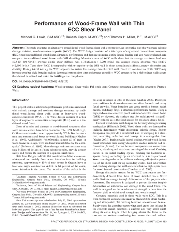 (PDF) Performance of Wood-Frame Wall with Thin ECC Shear Panel