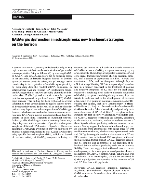 (PDF) GABAergic dysfunction in schizophrenia: new treatment strategies ...