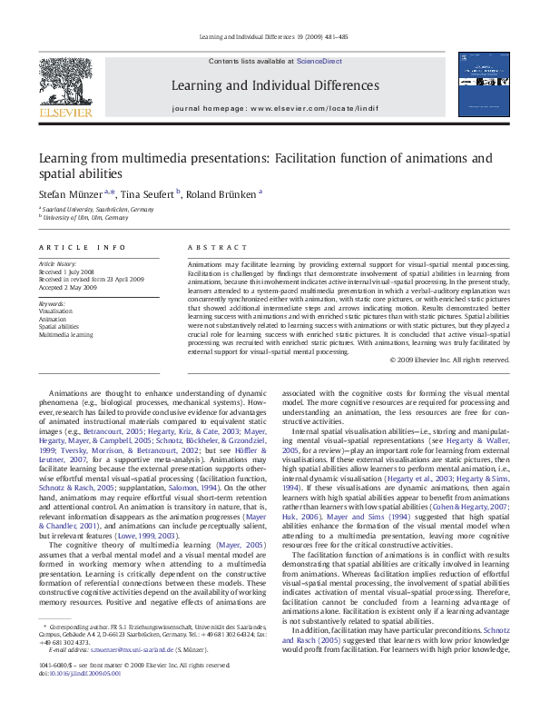 (PDF) Learning from multimedia presentations: Facilitation function of ...