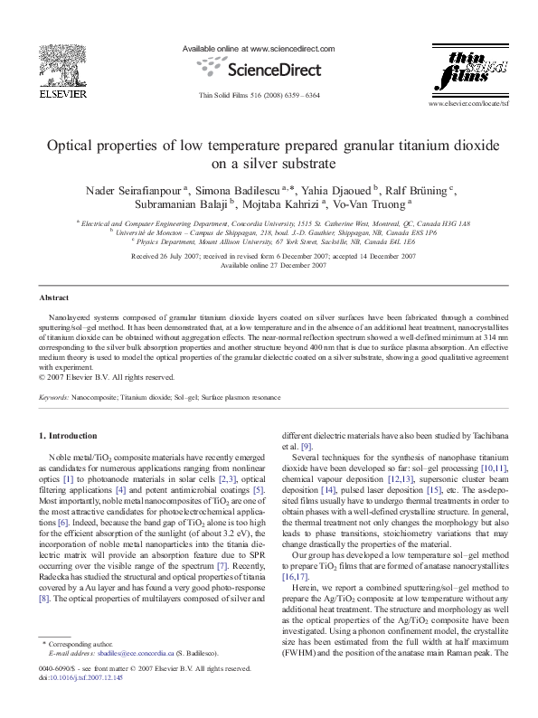 (PDF) Optical properties of low temperature prepared granular titanium ...