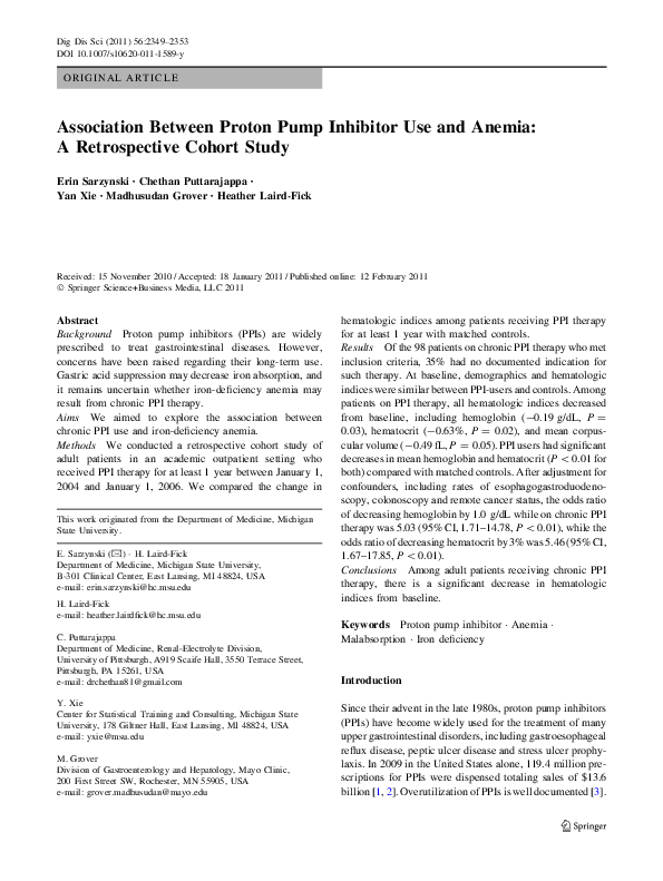 (PDF) Association Between Proton Pump Inhibitor Use and Anemia: A ...