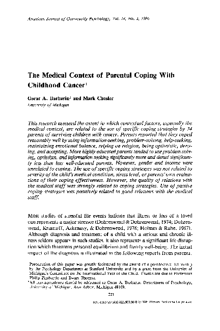 (PDF) The medical context of parental coping with childhood cancer