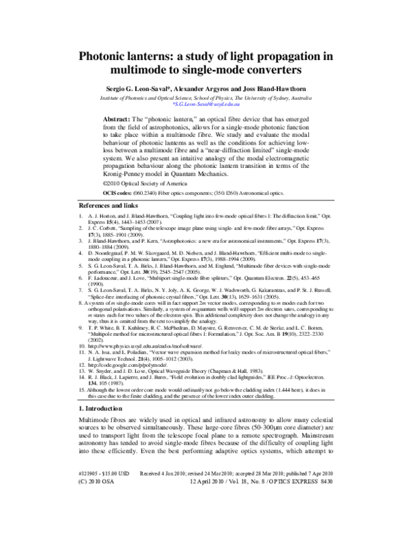 (PDF) Photonic lanterns: a study of light propagation in multimode to ...