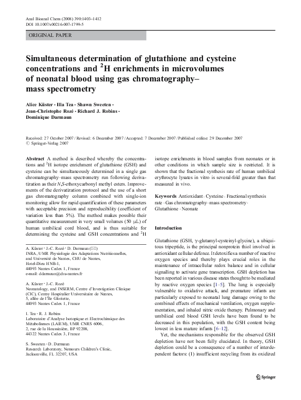 (PDF) Simultaneous determination of glutathione and cysteine ...