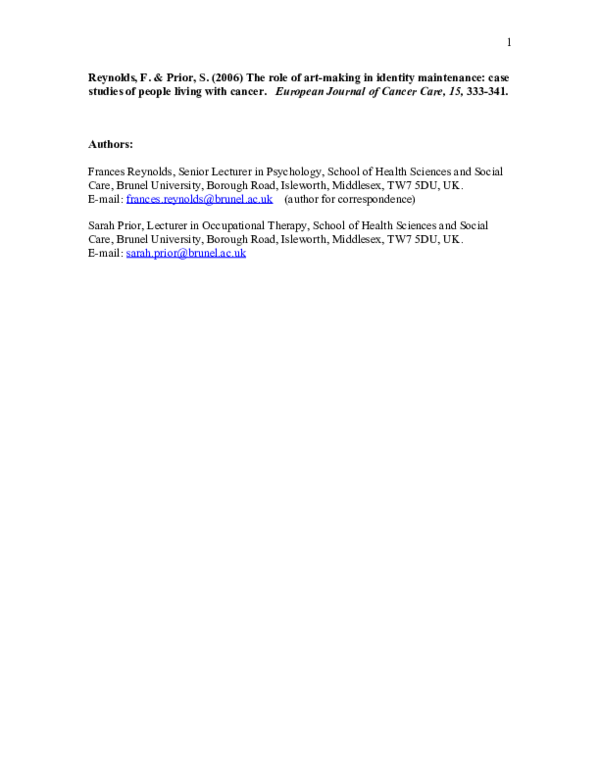 (PDF) The role of art-making in identity maintenance: case studies of ...