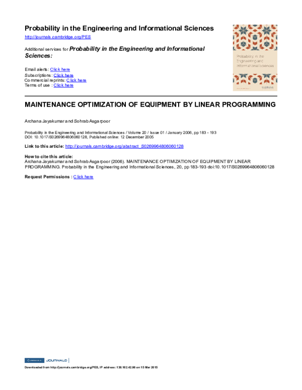 (PDF) MAINTENANCE OPTIMIZATION OF EQUIPMENT BY LINEAR PROGRAMMING