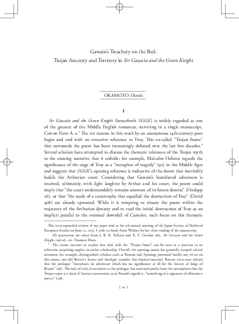 "Gawain's Treachery on the Bed: Trojan Ancestry and Territory in Sir Gawain and the Green Knight"