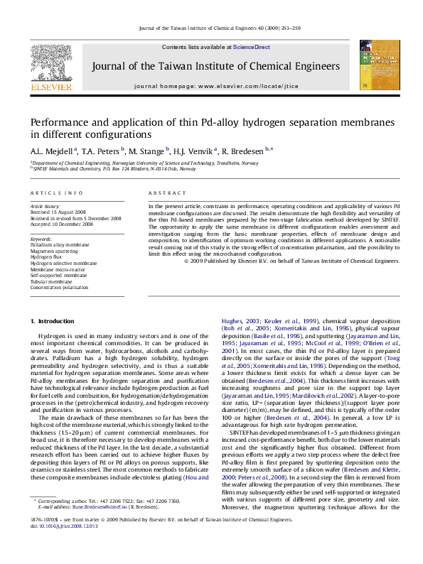 (PDF) Performance and application of thin Pd-alloy hydrogen separation ...