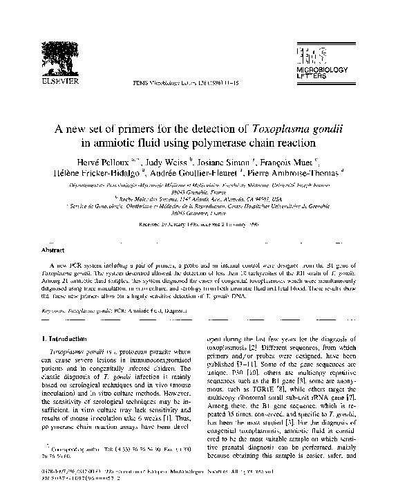 (PDF) A new set of primers for the detection of Toxoplasma gondii in ...