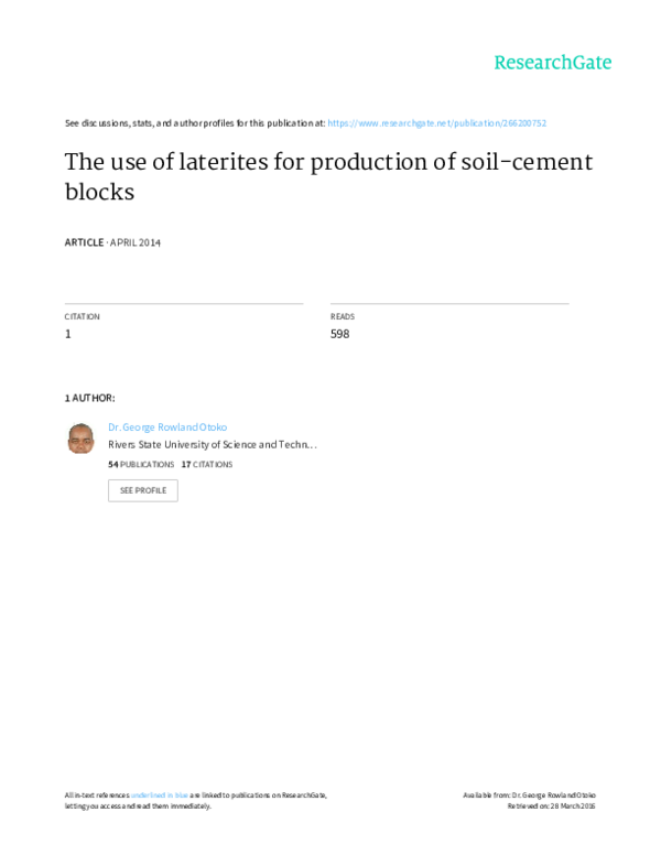(PDF) The use of laterites for production of soil-cement blocks ARTICLE