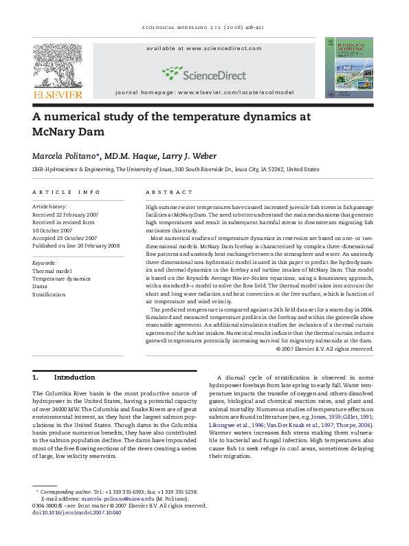 (PDF) A numerical study of the temperature dynamics at McNary Dam