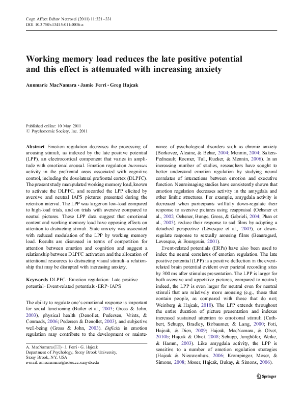 (PDF) Working memory load reduces the late positive potential and this ...