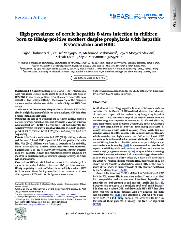 (PDF) High prevalence of occult hepatitis B virus infection in children ...