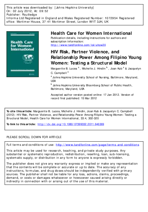 (PDF) HIV Risk, Partner Violence, and Relationship Power Among Filipino ...