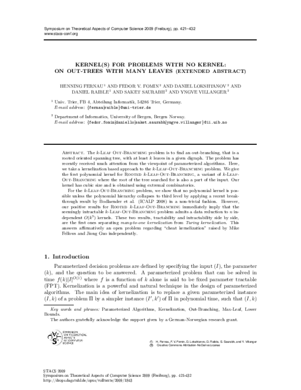 (PDF) Kernel (s) for problems with no kernel: On out-trees with many leaves