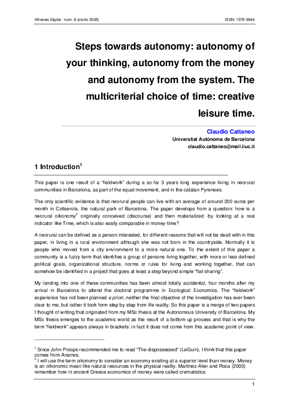 (PDF) Steps towards autonomy: autonomy of your thinking, autonomy from ...