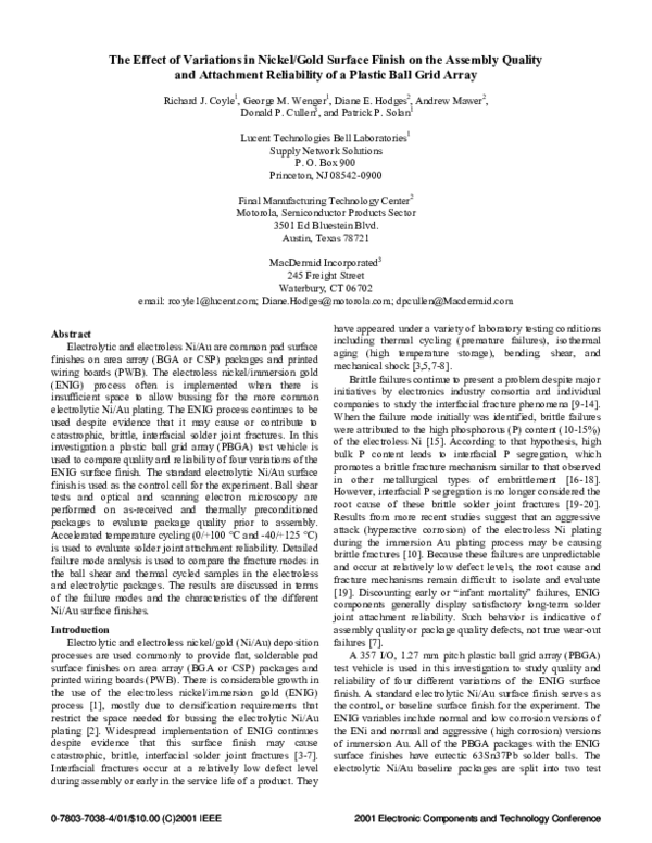 (PDF) The effect of variations in nickel/gold surface finish on the