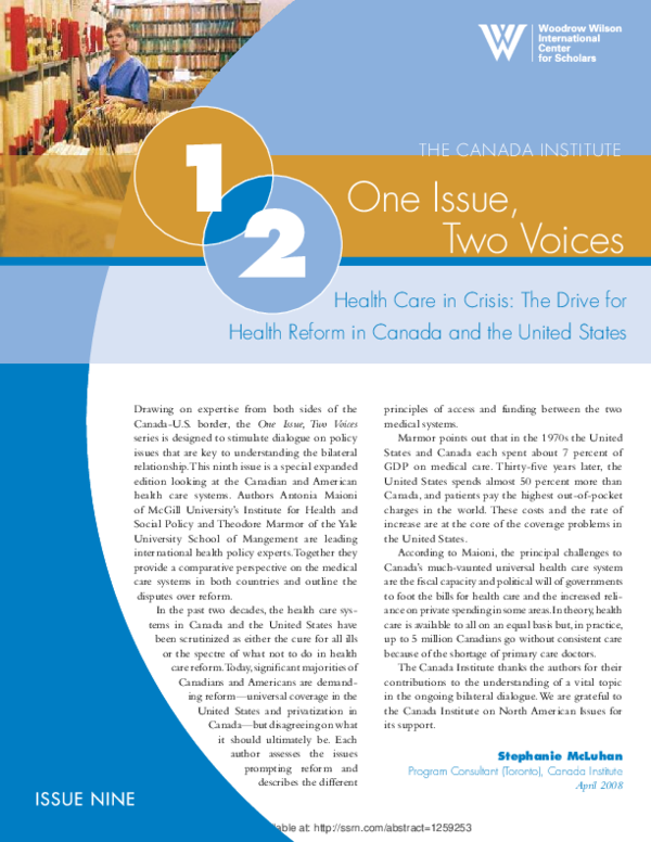 (PDF) Health Care in Crisis: The Drive for Health Reform in Canada and ...