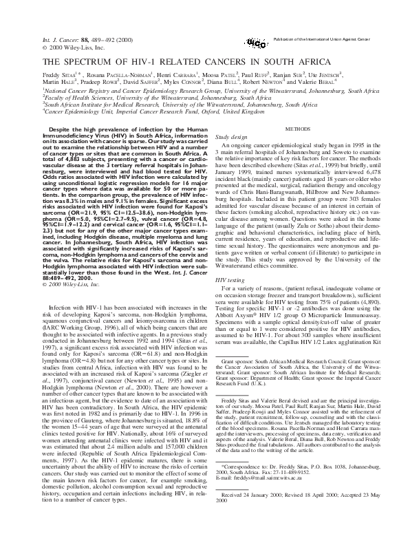 (PDF) The spectrum of HIV-1 related cancers in South Africa