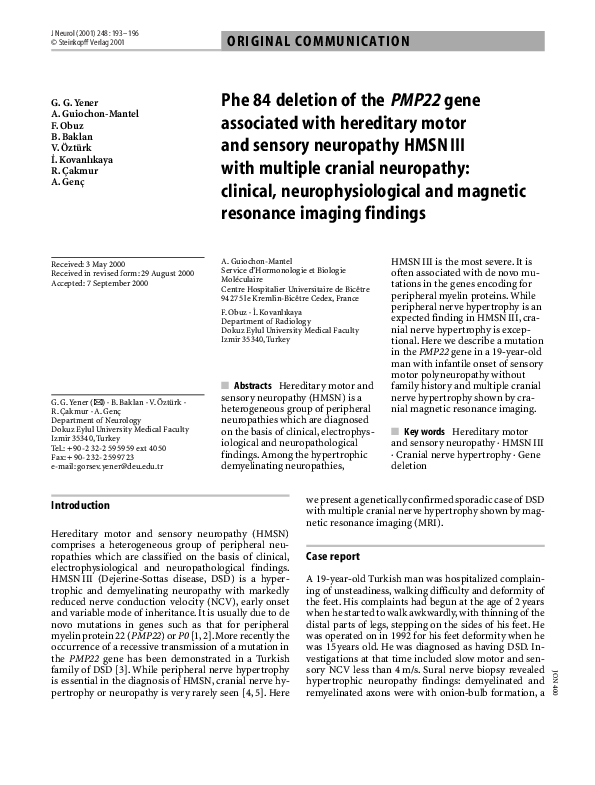 (PDF) Phe 84 deletion of the PMP22 gene associated with hereditary ...
