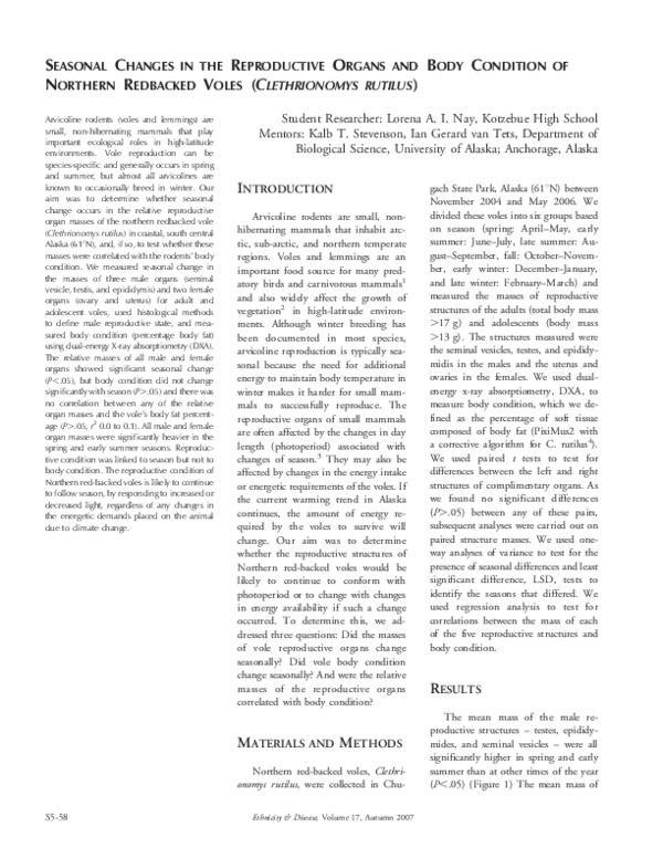 (PDF) Seasonal Changes in the Reproductive Organs and Body Condition of ...