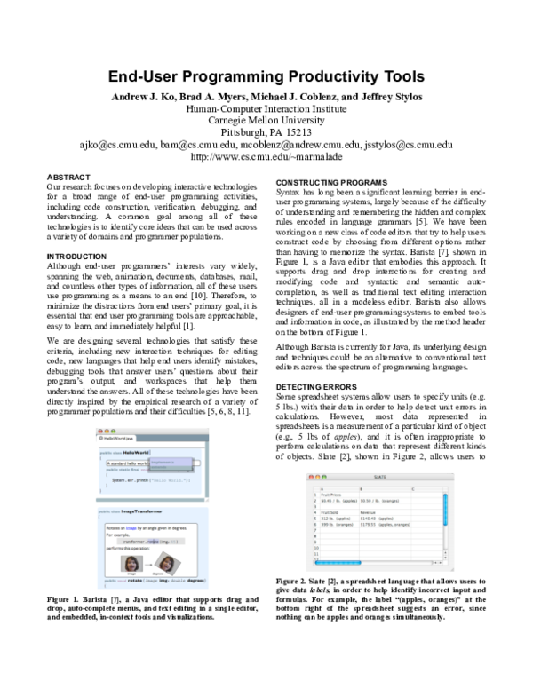 (PDF) End-User Programming Productivity Tools