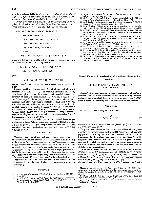 (PDF) Global external linearization of nonlinear systems via feedback