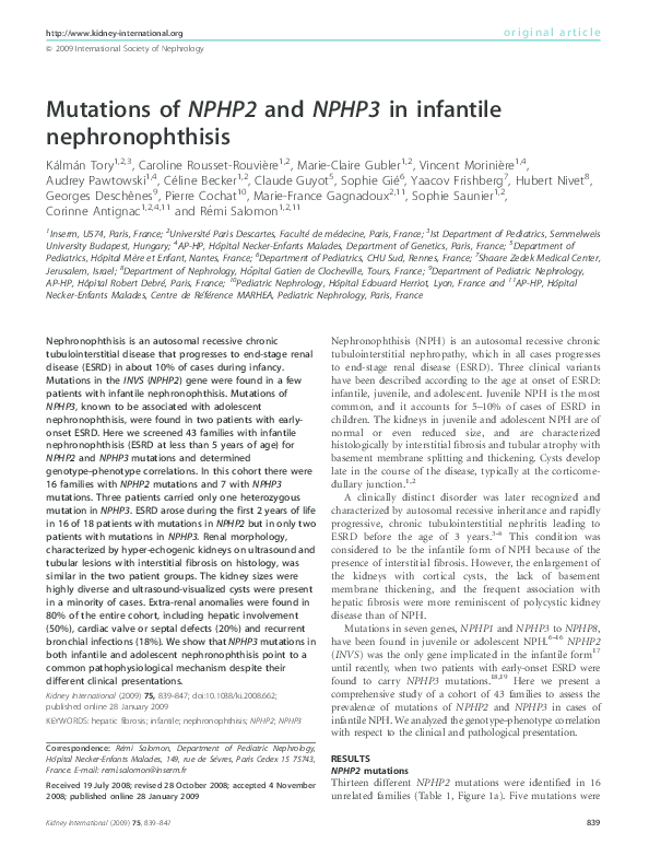 (PDF) Mutations of NPHP2 and NPHP3 in infantile nephronophthisis