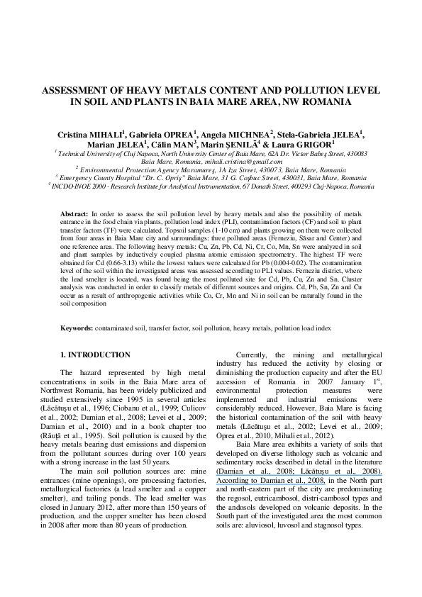(PDF) Assessment of heavy metals content and pollution level in soil ...