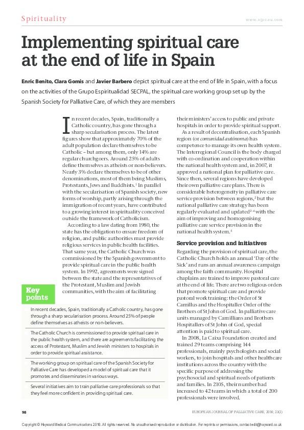 (PDF) Implementing Spiritual Care at the end of life in Spain