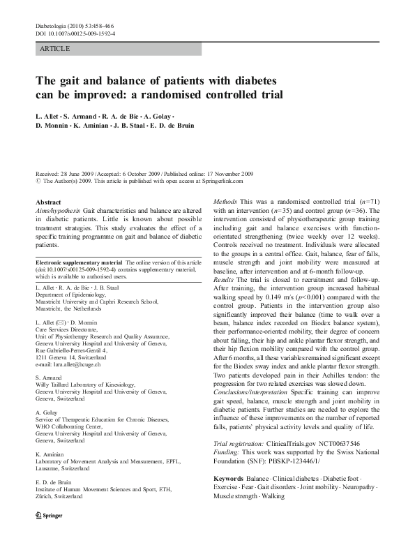 (PDF) The gait and balance of patients with diabetes can be improved: a ...