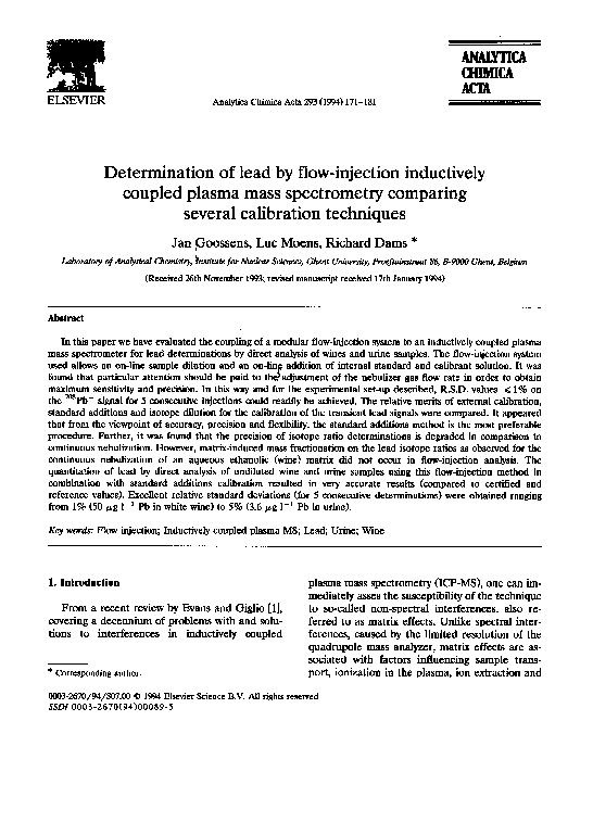 (PDF) Determination of lead by flow-injection inductively coupled ...