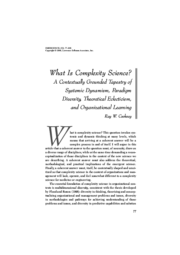 (PDF) What Is Complexity Science? A Contextually Grounded Tapestry of ...