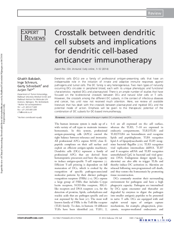 (PDF) Crosstalk between dendritic cell subsets and implications for ...