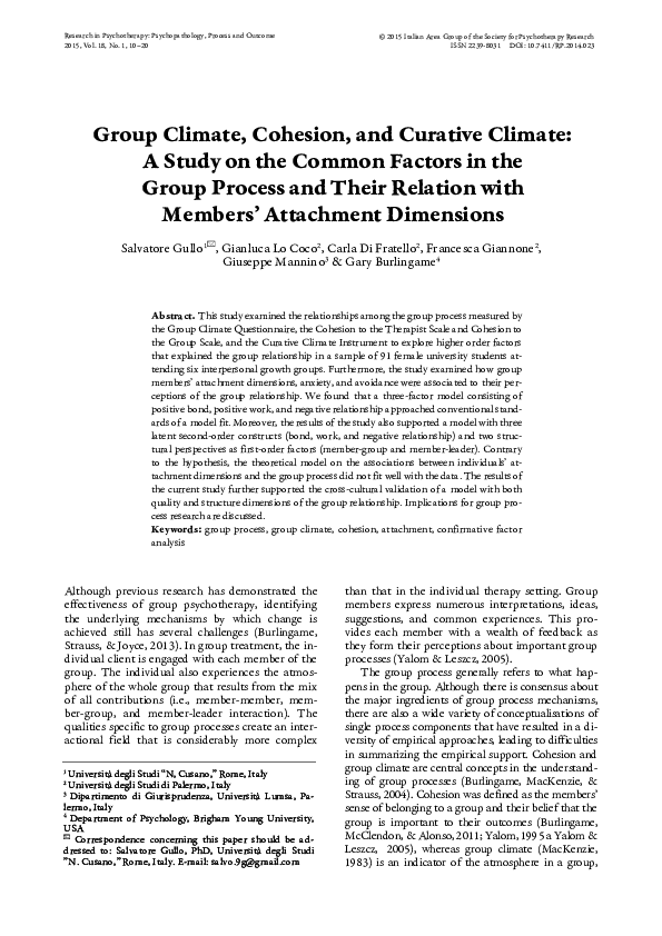 (PDF) Group climate, cohesion and curative climate. A study on the ...