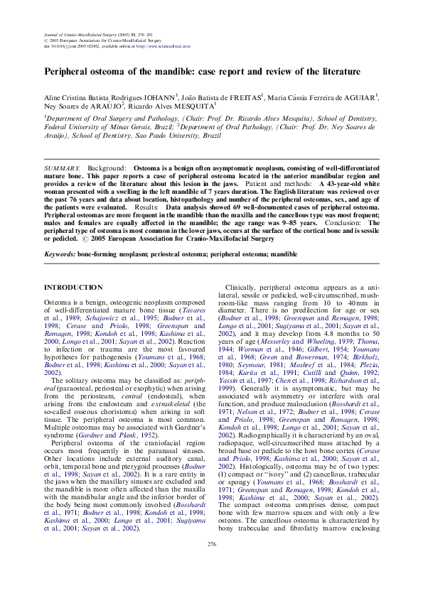 (PDF) Peripheral osteoma of the mandible: case report and review of the ...