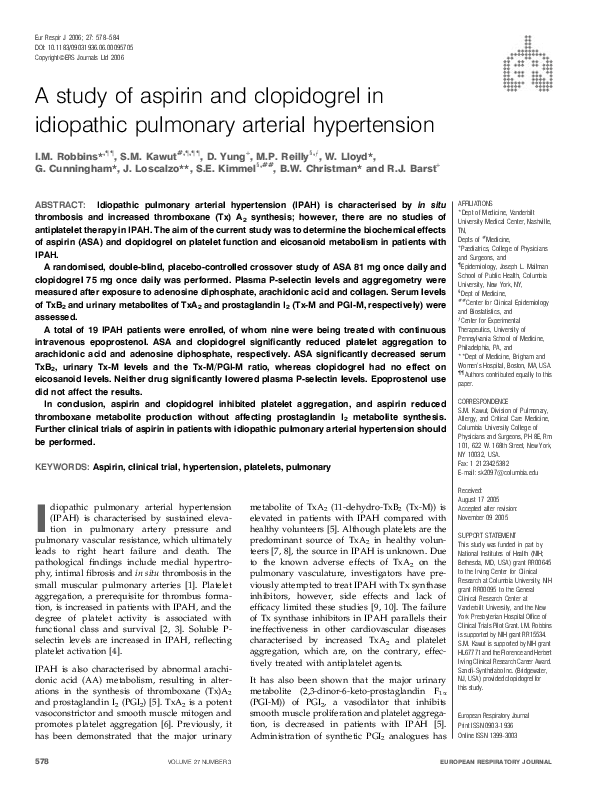 (PDF) A study of aspirin and clopidogrel in idiopathic pulmonary
