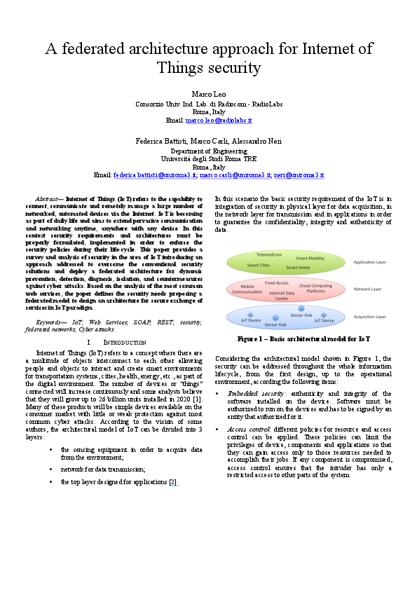 (PDF) A federated architecture approach for Internet of Things security